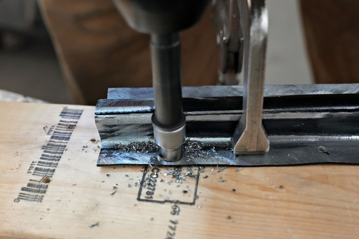 15 Spot weld holes drilled on reinforcement channel for plug welding into Challenger A pillar