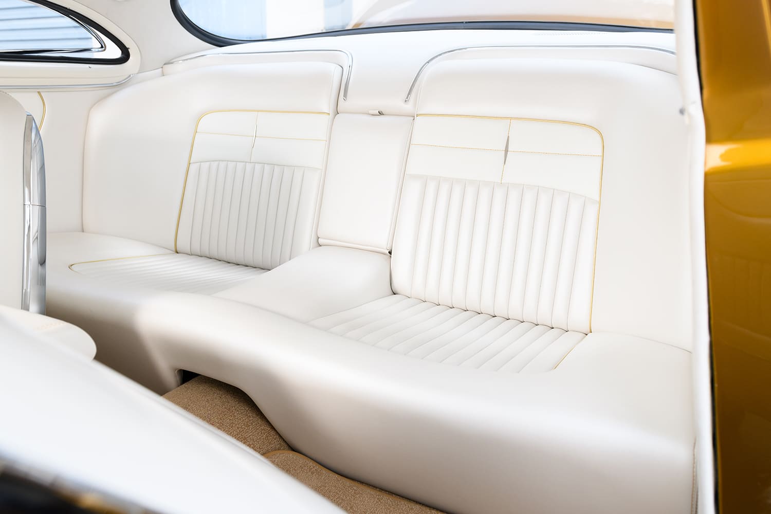 16 1951 Mercury Custom rear bench seat in matching white leather and custom contours