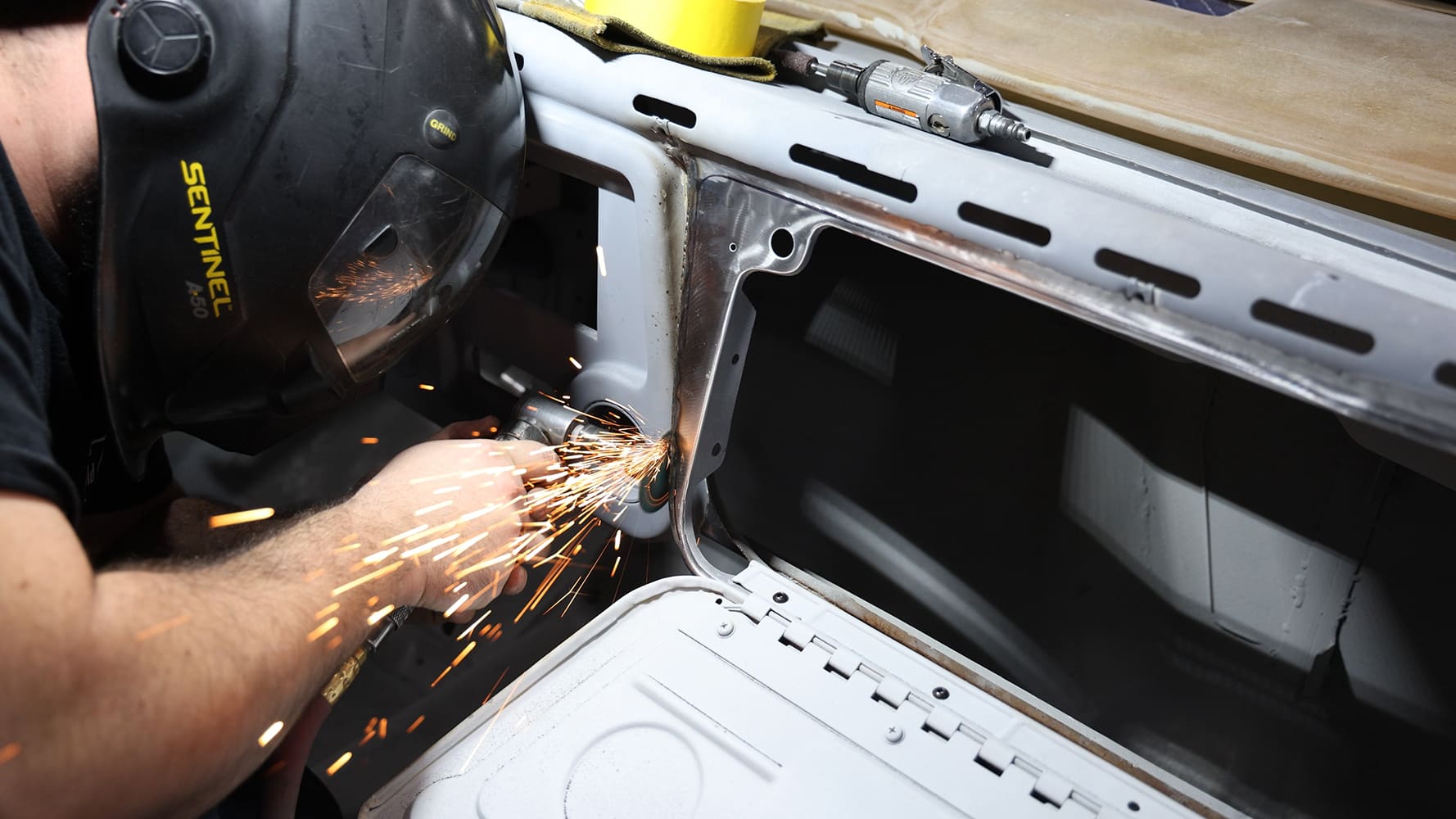16 grinding welds smooth for seamless c10 dash corner mod