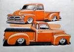 17 1954 Chevy 3100 custom rendering concept art lowered truck design Stanland 2024 illustration