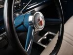 18 1960 Ford steering wheel close up blue column horn button Ford crest custom resto mod setup