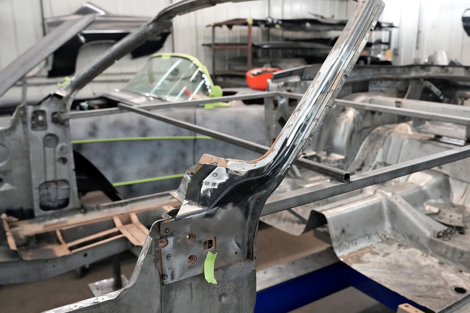 18 Replacement A pillar installed and finished smooth on 1971 Challenger shell after plug welding