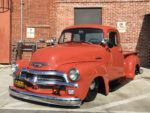 19 1954 Chevy 3100 lowered stance hot rod build chrome bumper parked vintage look