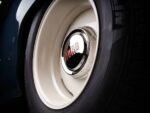 20 1960 Ford steel wheel detail cream color hubcap chrome red lettering Michelin tires classic look
