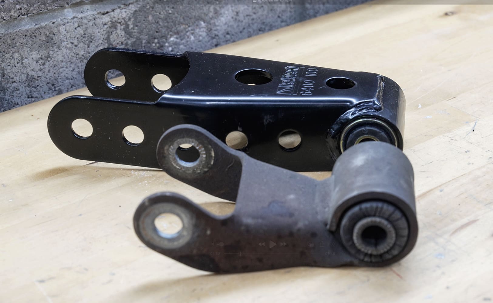 20 DJM drop shackles compared with stock unit for lowering rear leaf spring position