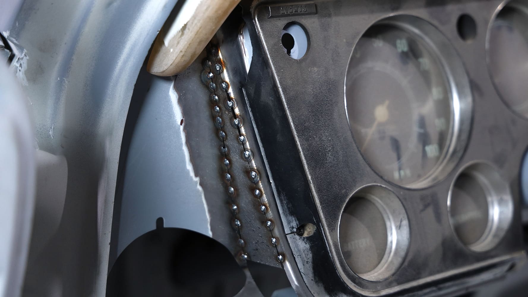 20 finish welded and ground dash filler on c10 factory cluster