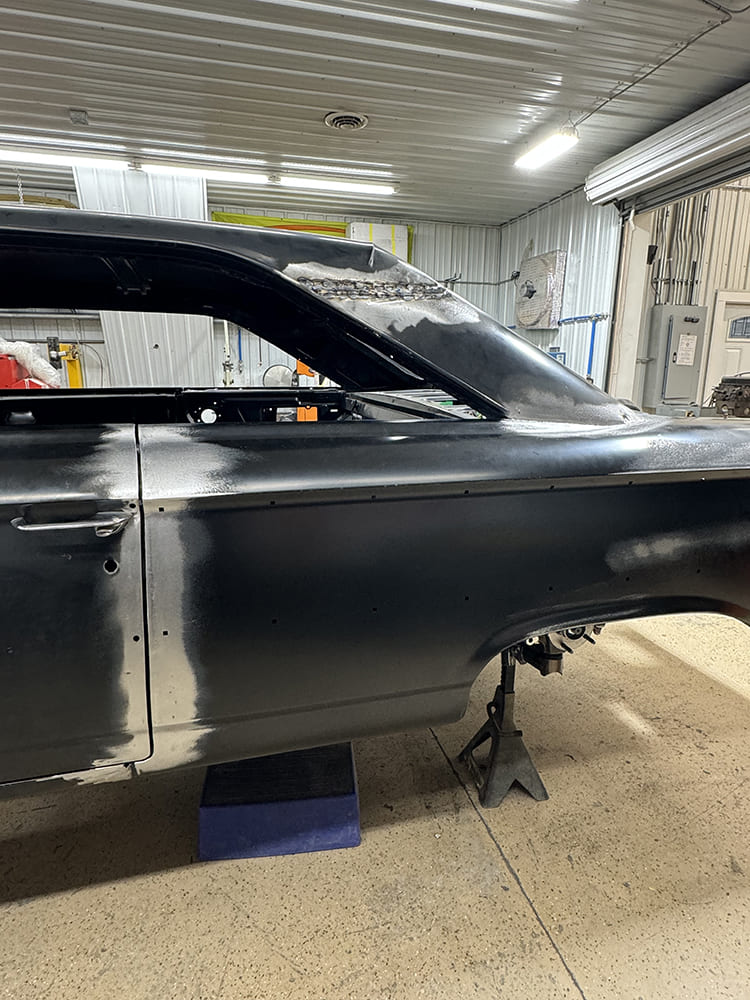 21 1963 Galaxie quarter seam TIG welded and ground smooth on fresh panel install