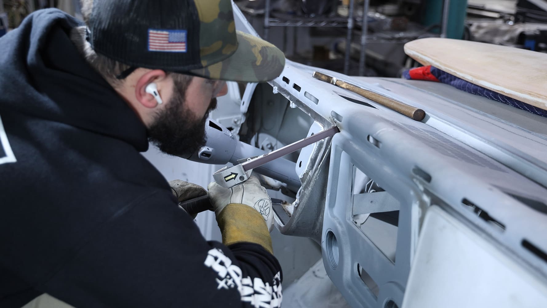21 final weld seam cleanup with a Dynafile on 67 72 C10 dash