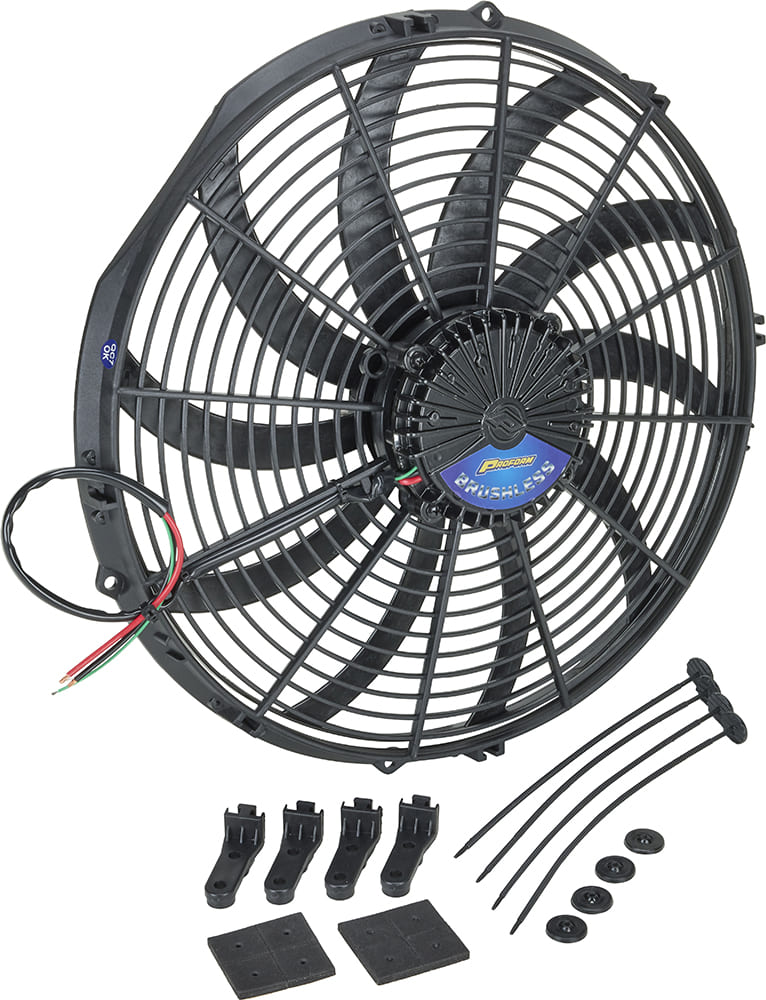 26 Proform brushless fan kit with mounting hardware and integrated 3 wire harness for variable speed control