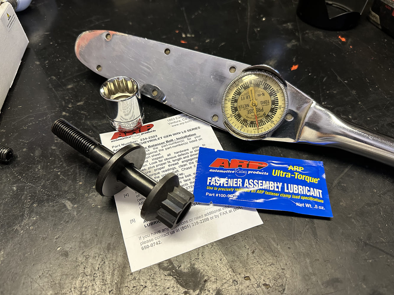 29 ARP Gen IV LS balancer bolt kit prepped with Ultra Torque lube and dial torque wrench