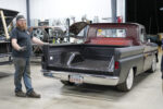 Auto Metal Direct’s 1967-72 Steel Bed Floor Conversion—Into a 1961-66 C10! 00 Patina C10 with bed removed prepped for steel bed floor conversion in a workshop setting