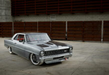 001 1966 Chevy Nova Pro Touring with carbon hood billet grille and lowered stance