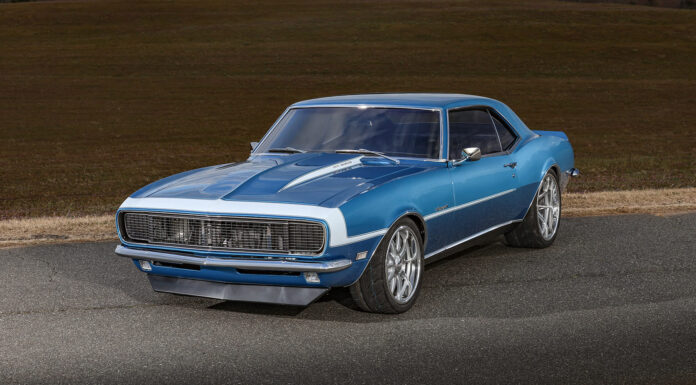 001 1968 Chevy Camaro RS restomod blue white stripe custom wheels