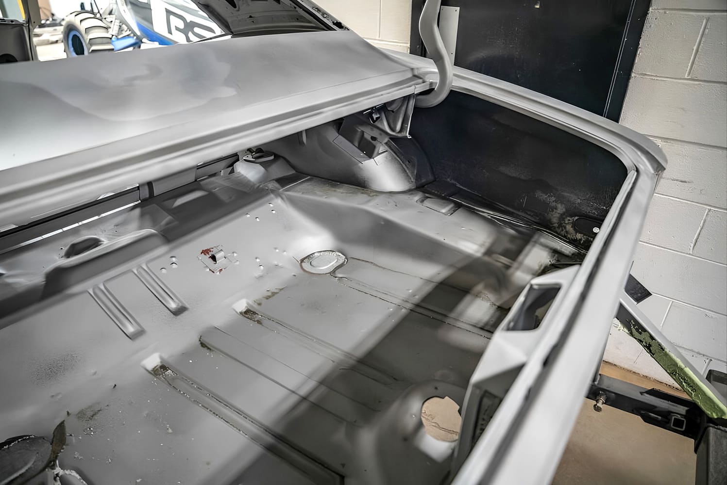 003 1968 Camaro trunk pan sandblasted clean and prepped for fabrication work