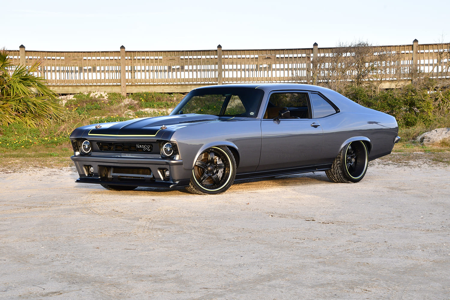 004 1968 Chevy Nova pro touring style with deep dish wheels and blacked out trim