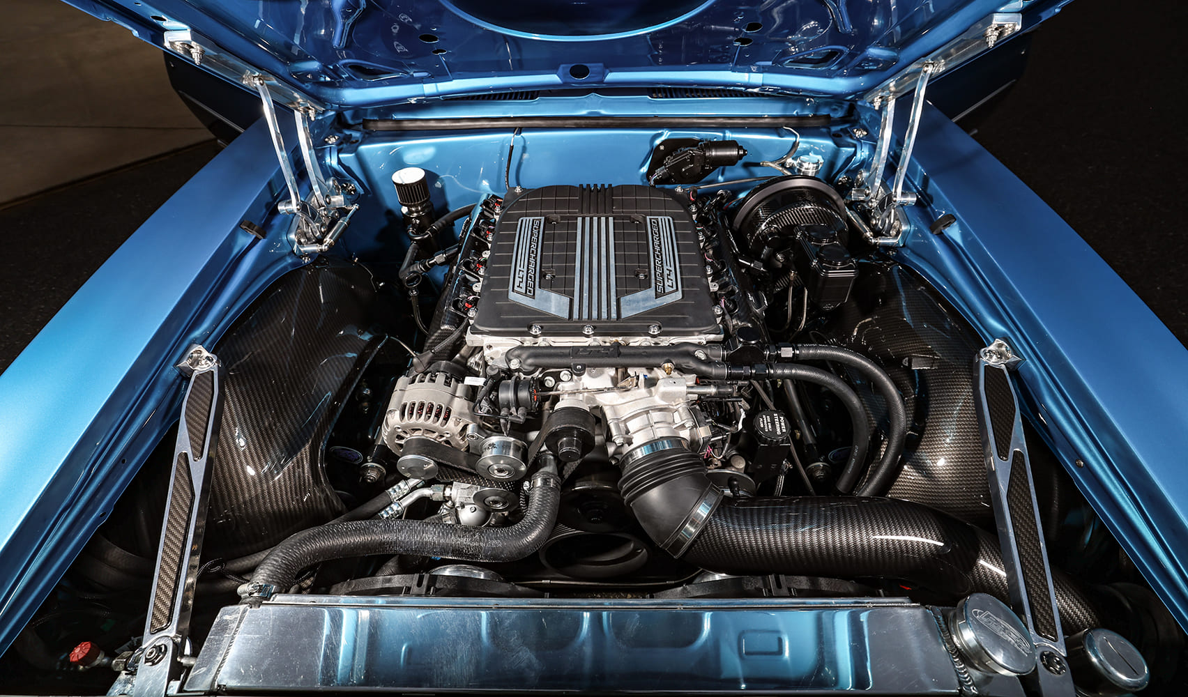 006 1968 Camaro engine bay LT4 supercharged carbon fiber