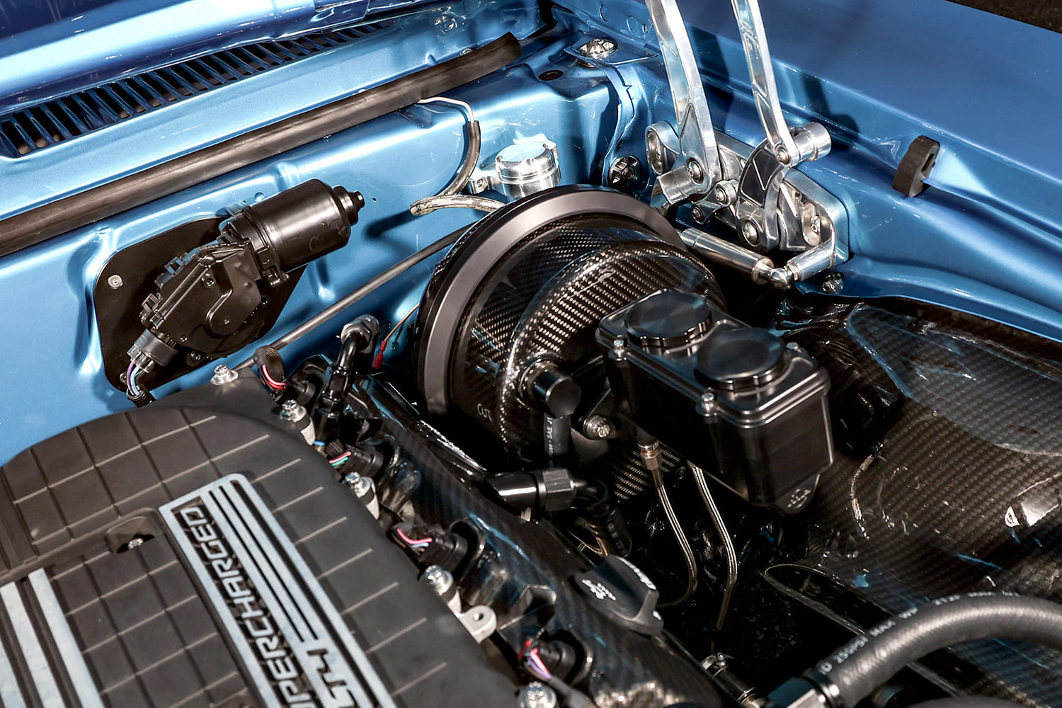 008 1968 Camaro LT4 swap carbon intake and billet detail