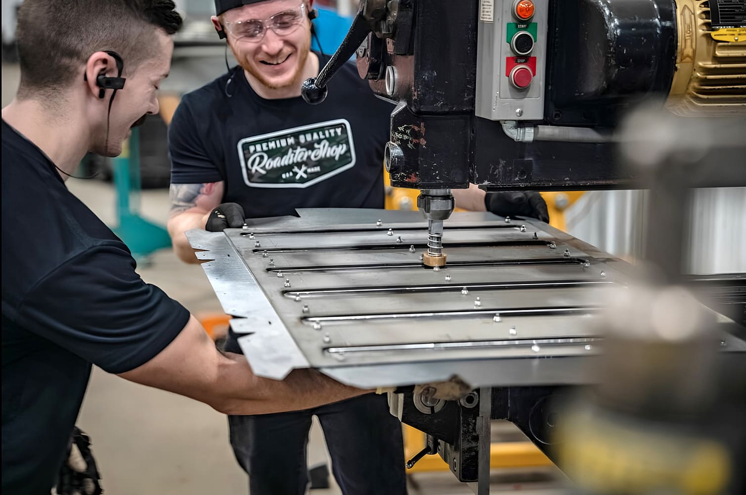 009 1968 Camaro rear pan team fabrication in action using Pullmax machine