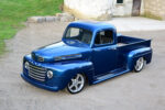 01 Custom shaved hood and billet grille on 1950 Ford F1 in high gloss blue show quality finish