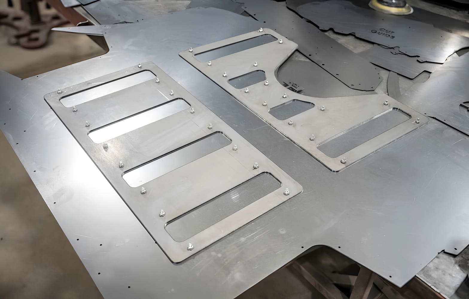 014 1968 Camaro sheetmetal panel prepped with bead rolled vented inserts and bolted mockup