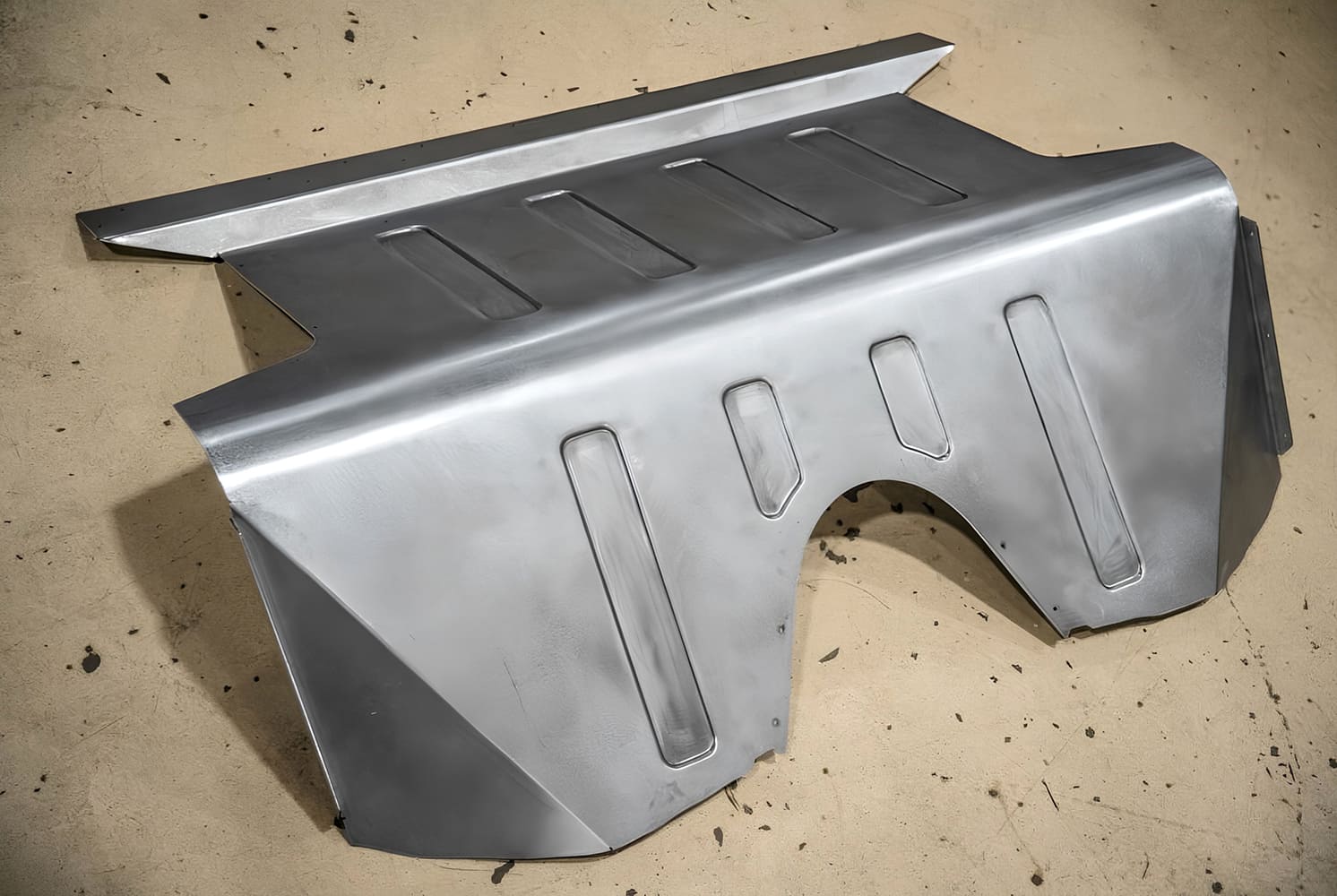 016 1968 Camaro full width rear floor panel shaped with recesses and contoured sides