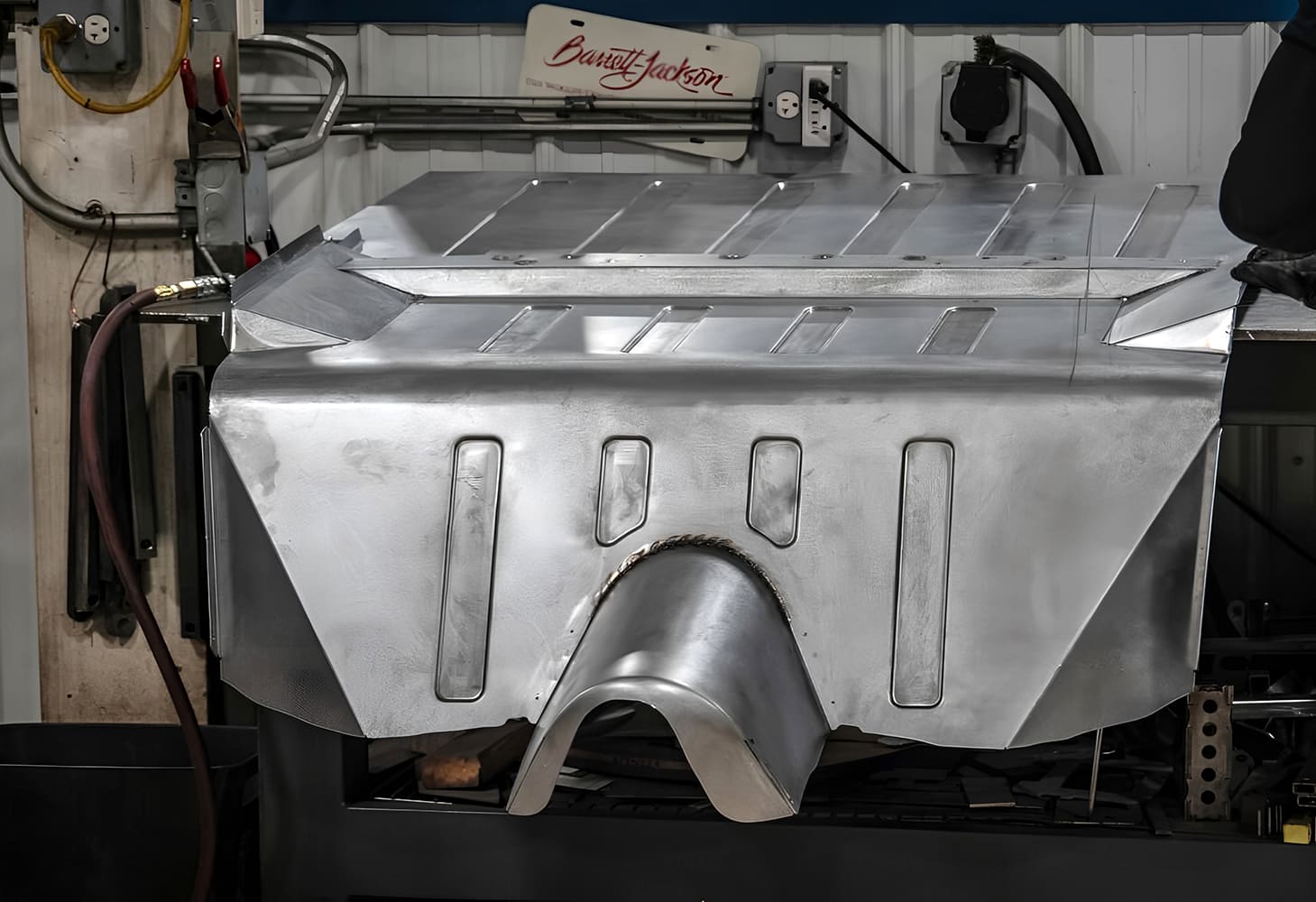 017 1968 Camaro rear trunk panel with welded tub arch and recessed details completed
