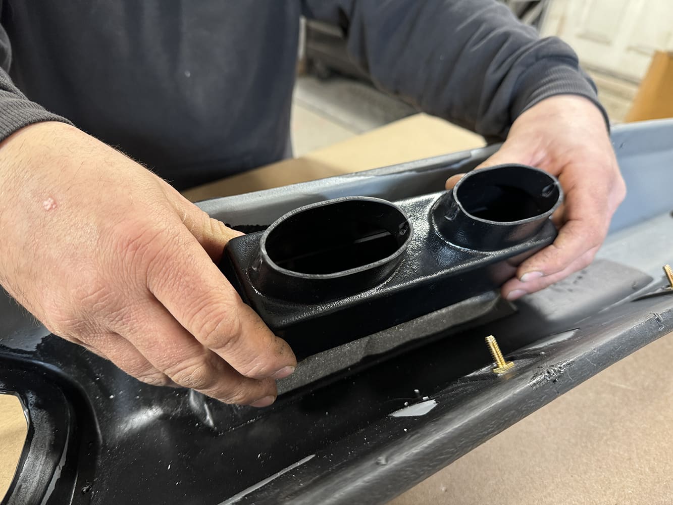 017 Securing duct outlet assembly to the rear of the 1971 Camaro dashboard