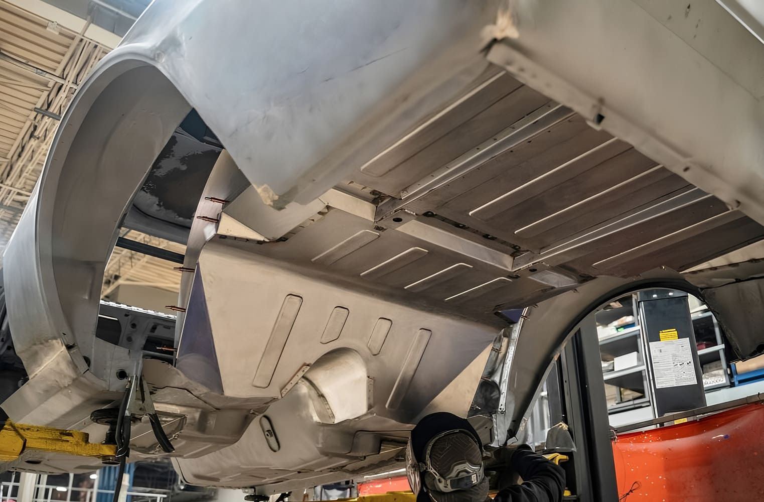 019 1968 Camaro full trunk floor and wheel tubs tacked from underside during test fit