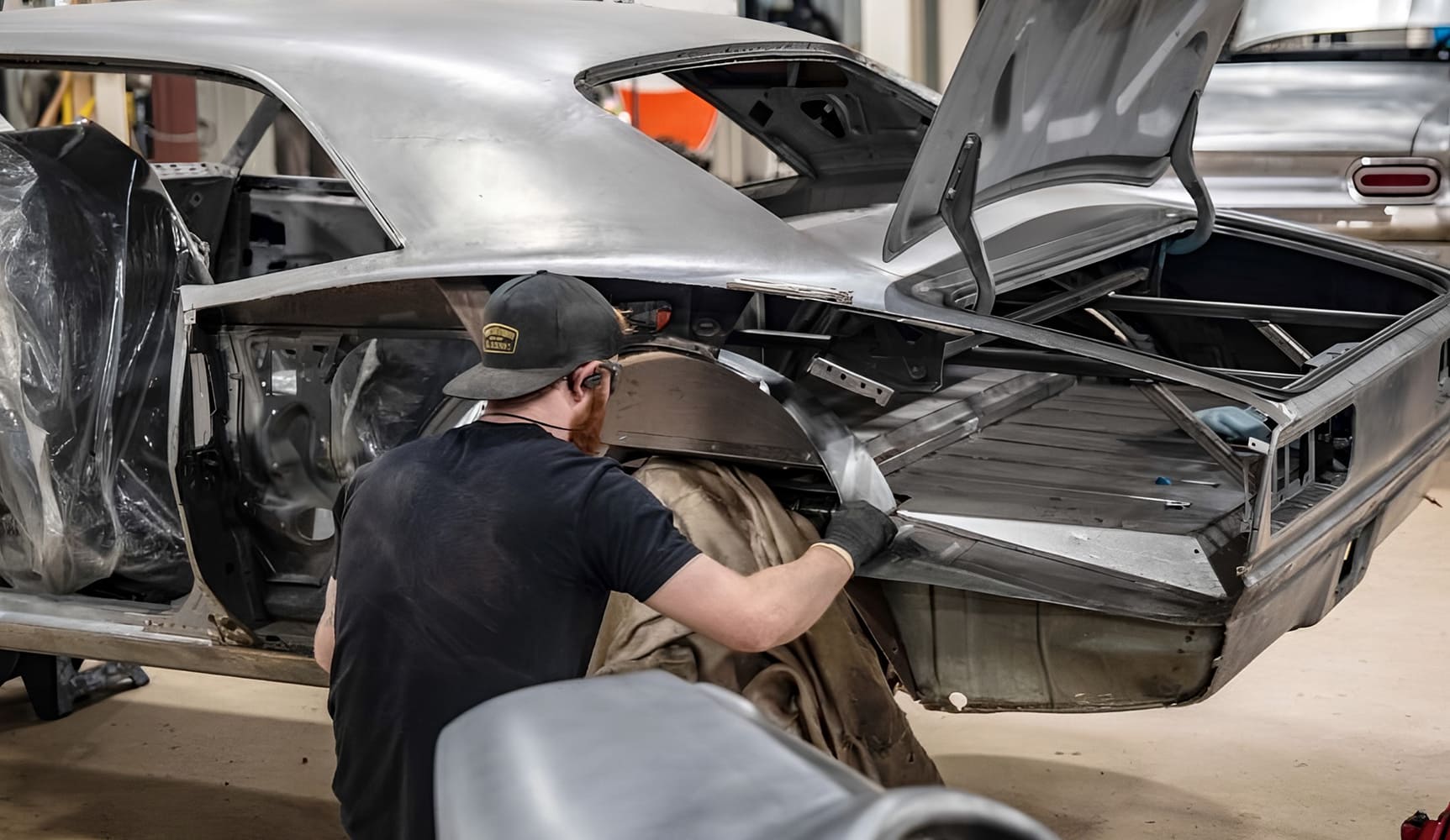 021 1968 Camaro driver side mini tub mocked up for fitment with trunk and wheelhouse alignment
