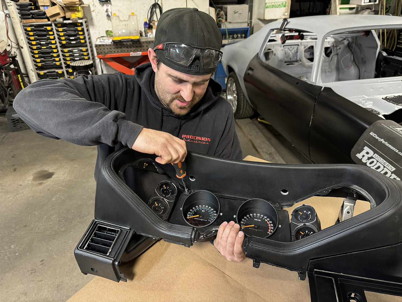 027 Finalizing gauge cluster install into dash assembly for the 1971 Camaro