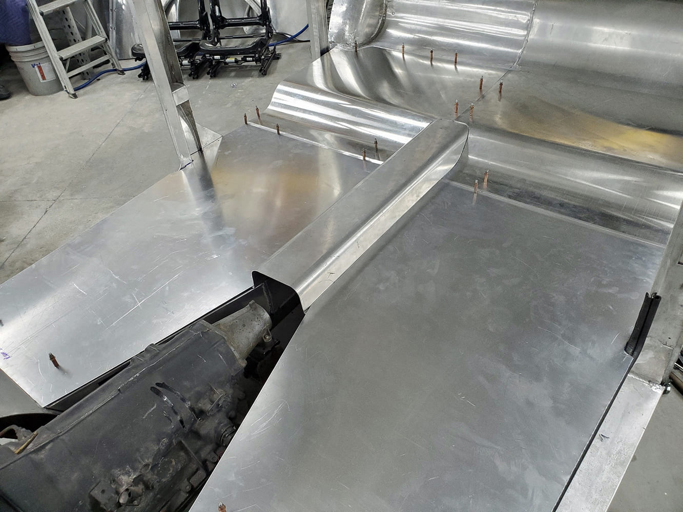 03 1938 Divco transmission tunnel hand formed aluminum interior sheet metal