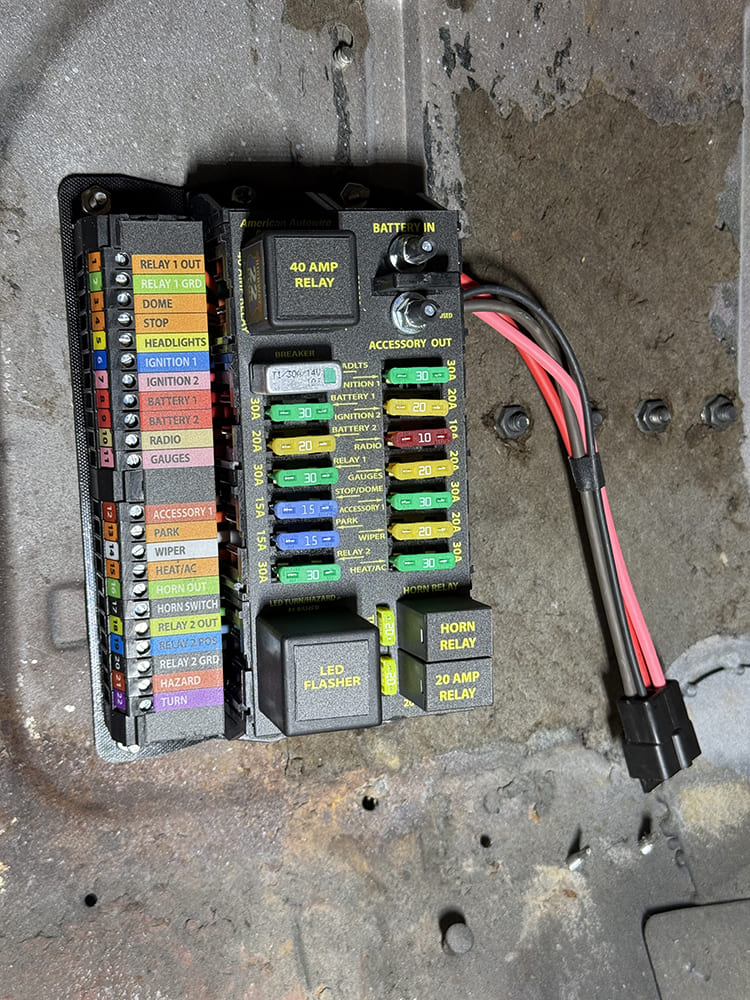 04 american autowire fuse block mounted to 1948 chevy firewall
