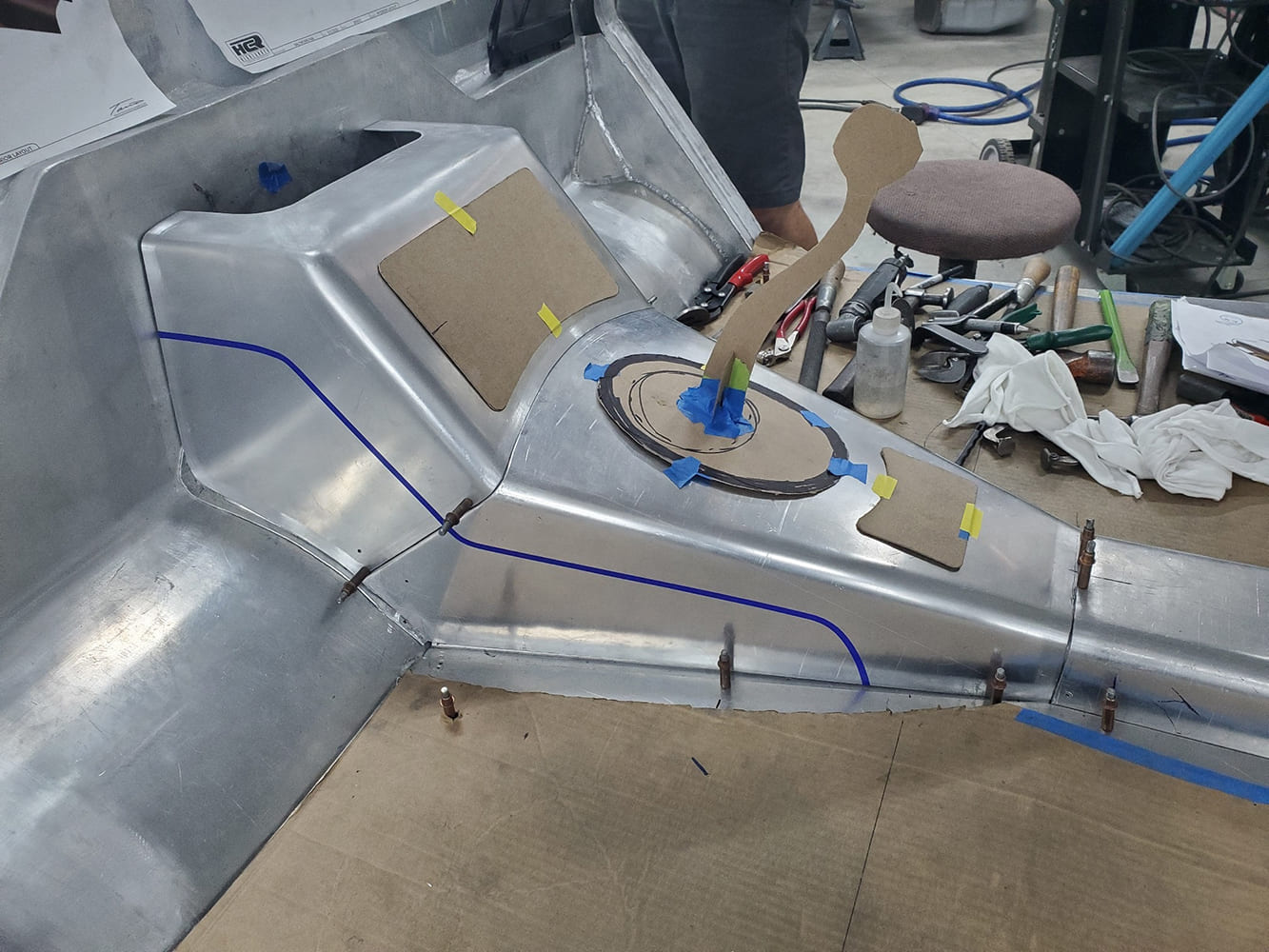 05 1938 Divco aluminum trans tunnel and center console shaping process