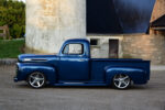 05 1950 Ford F1 profile view with chopped cab flush bed rails and aggressive lowered stance