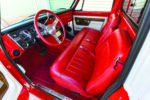 08 1972 Chevy C10 interior red bench seat billet steering wheel classic gauges woodgrain trim