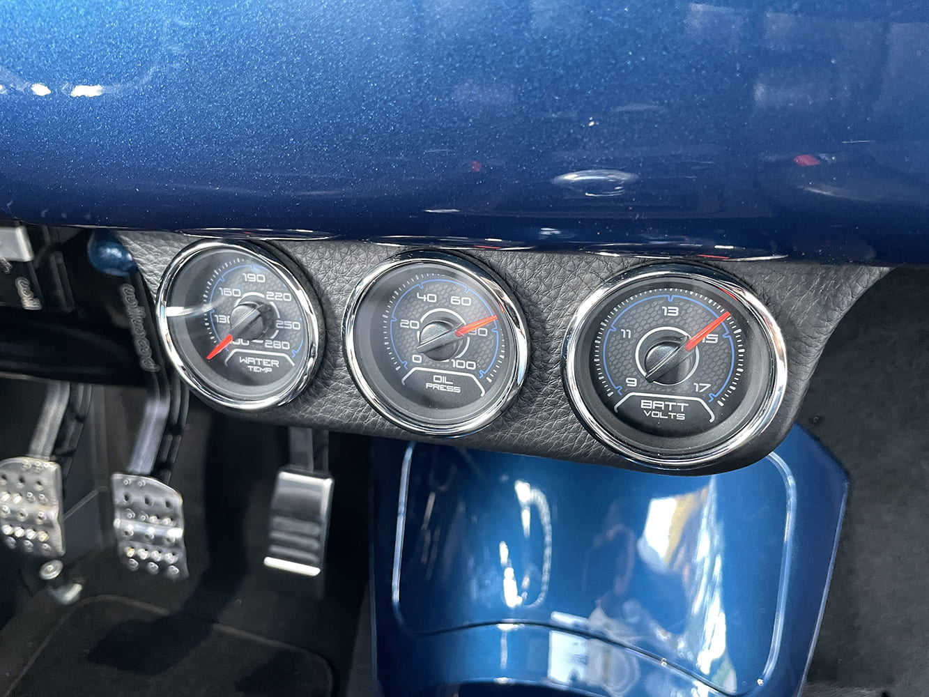 10 AutoMeter style digital gauge cluster in custom 1950 Ford F1 with water temp oil and volts