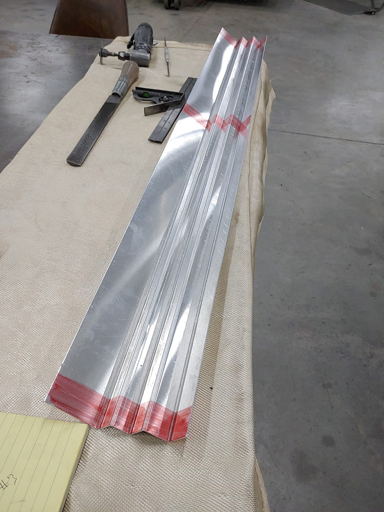 15 1938 Divco raw aluminum trim strips prepared for rear fascia