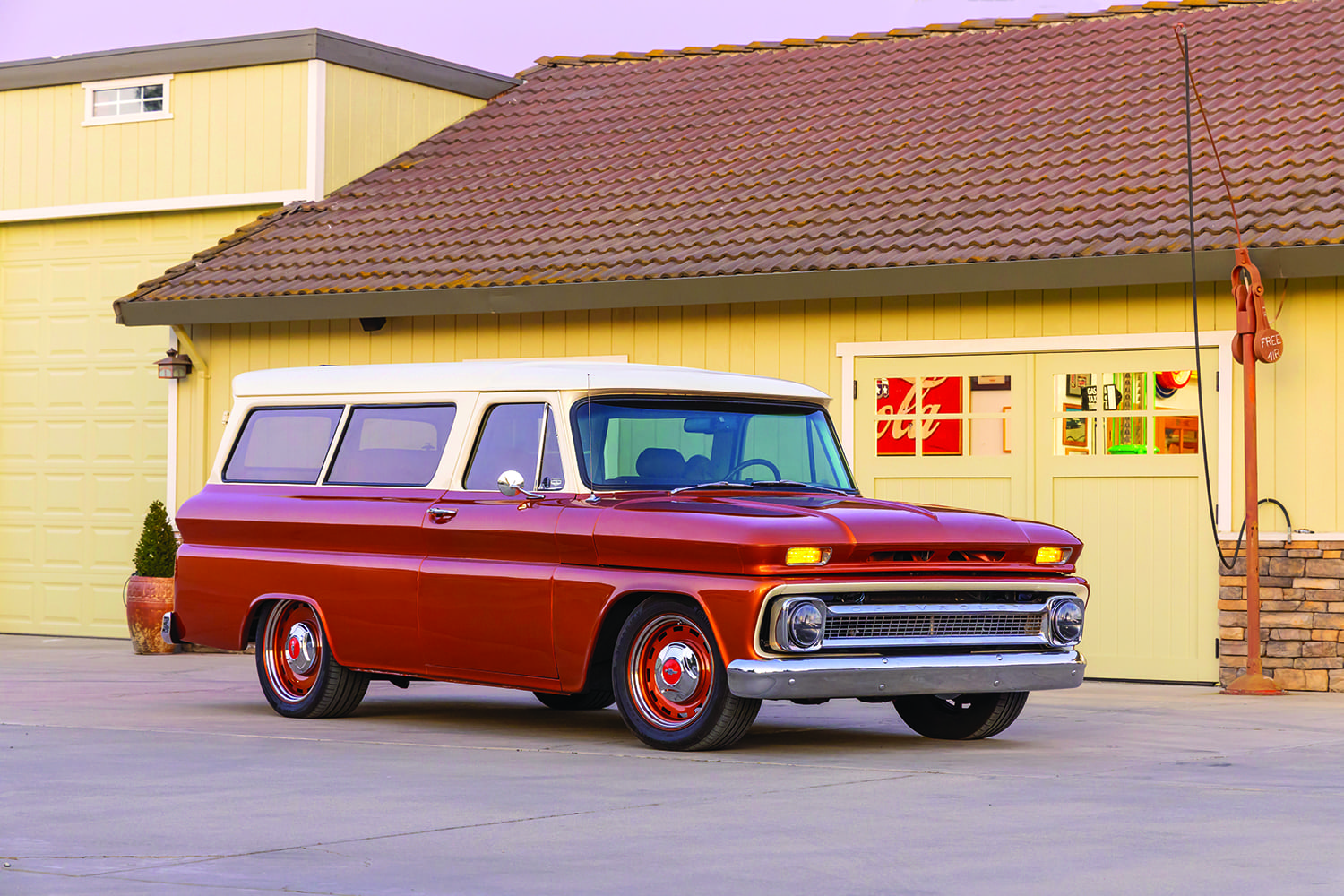 15 1966 Chevy Suburban patina copper white roof chrome grille steel wheels classic SUV stance