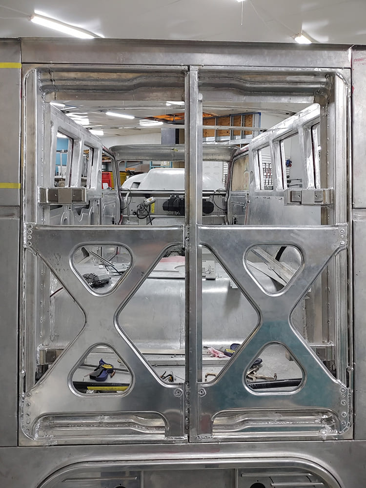 19 1938 Divco rear barn doors CNC cut reinforcement and panel braces