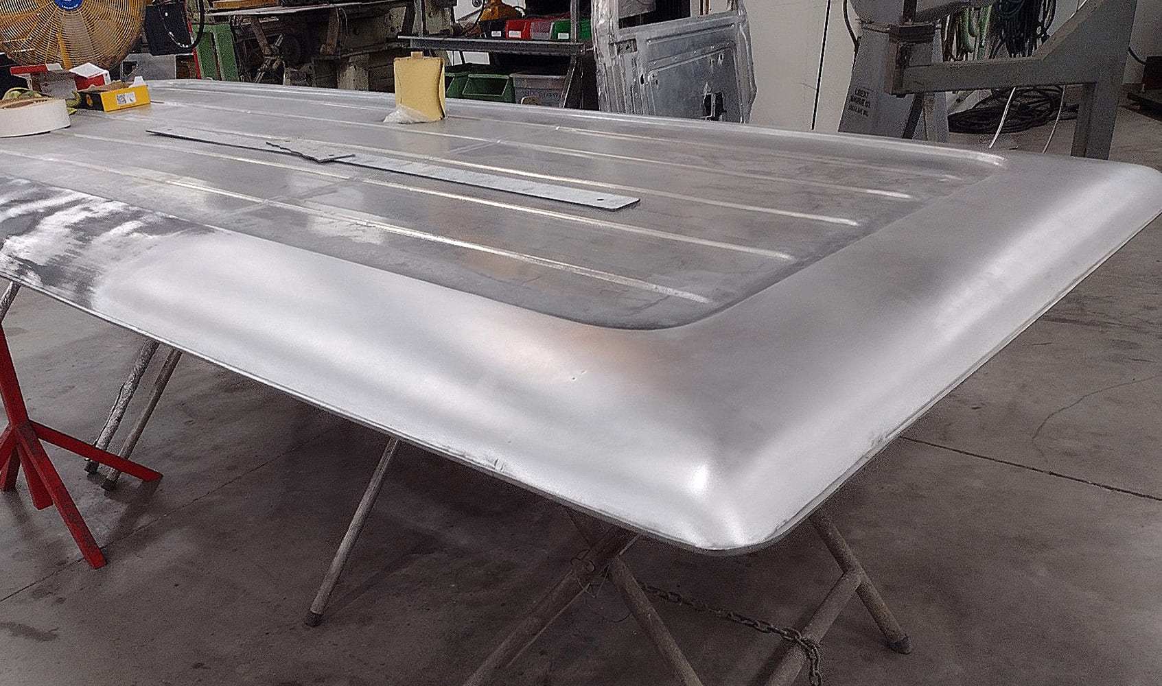 21 1938 Divco raw aluminum roof skin panel with rounded edge and ribbed stamping
