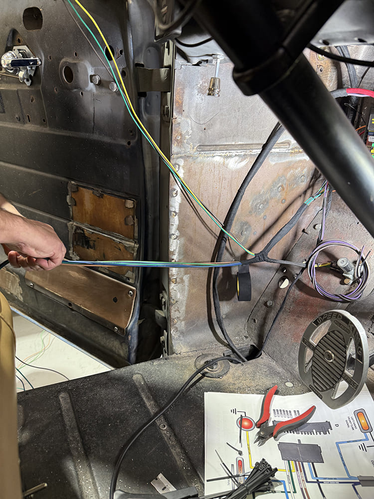 33 Turn signal wires fed through A pillar toward door switch and lights