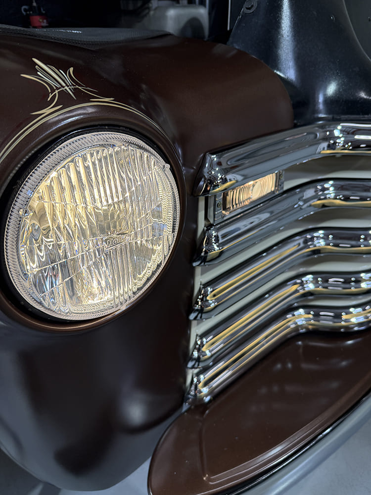 47 Headlights and parking lamps powered on in freshly wired front end