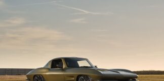 001 1963 Corvette restomod matte gold Forgeline wheels carbon side exhaust split window