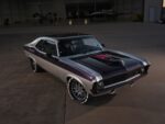 001 1969 Chevy Nova restomod in silver and black with purple accents and shaved bumpers
