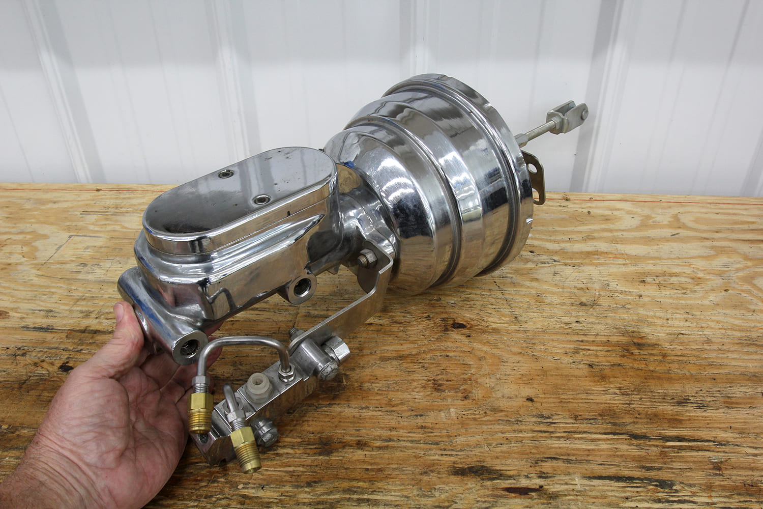 005 Chrome booster and master combo illustrates traditional street rod brake setup