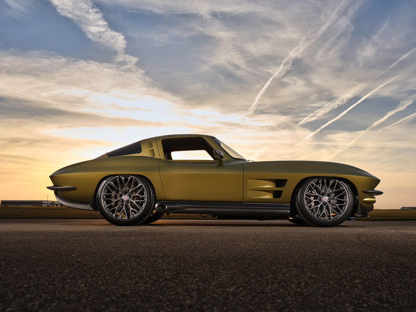 006 1963 Corvette sunset side shot modern wheels sculpted fenders