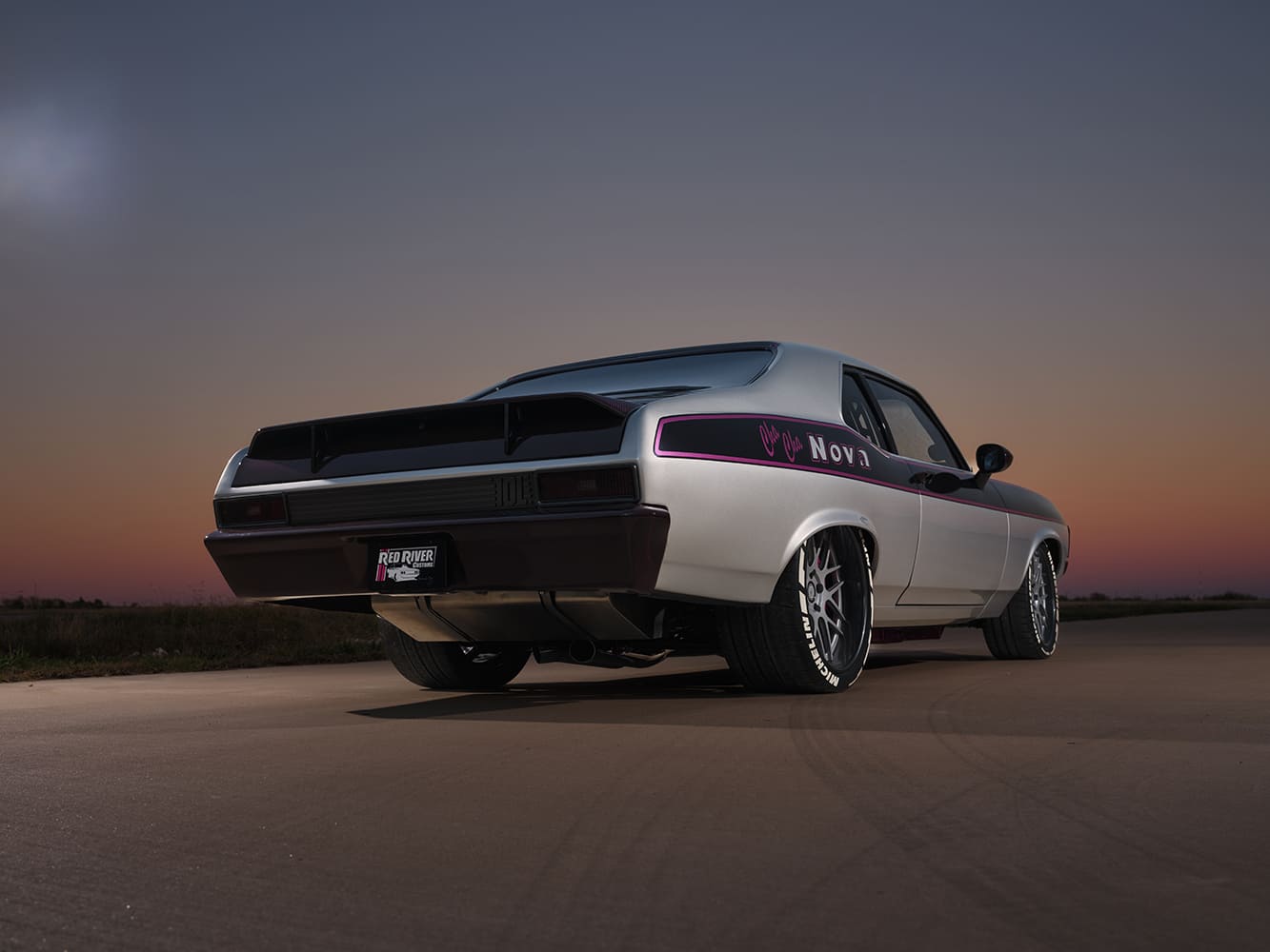 006 1969 Chevy Nova badged Cha Cha Nova in magenta script on rear quarters