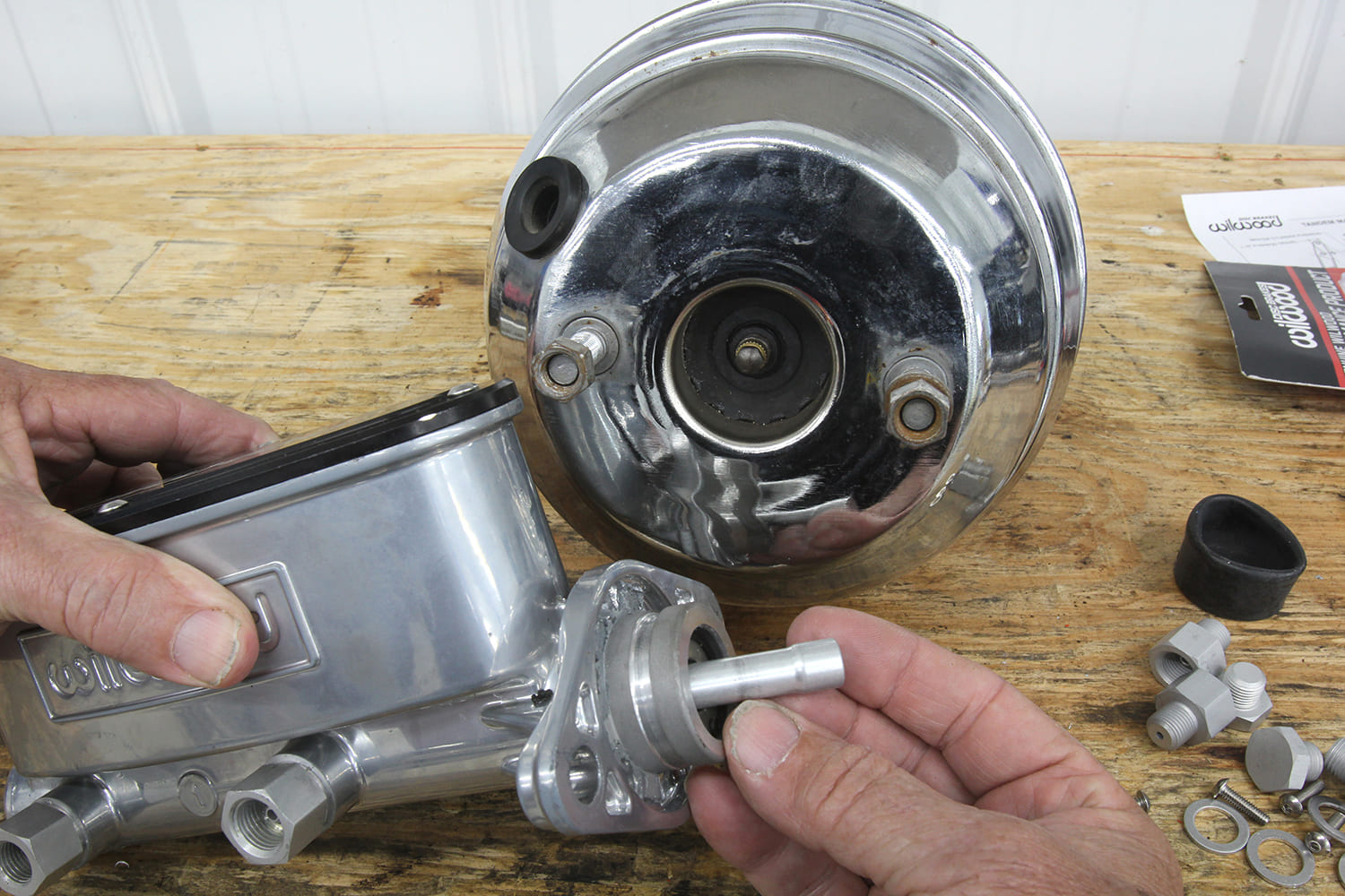 006 Master cylinder adapter confirms depth alignment with polished brake booster