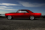 007 1966 Chevy Nova side profile highlights sleek lines polished five spoke wheels and SS badging