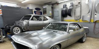 01 1969 Camaro bare metal body with front splitter and custom wheels